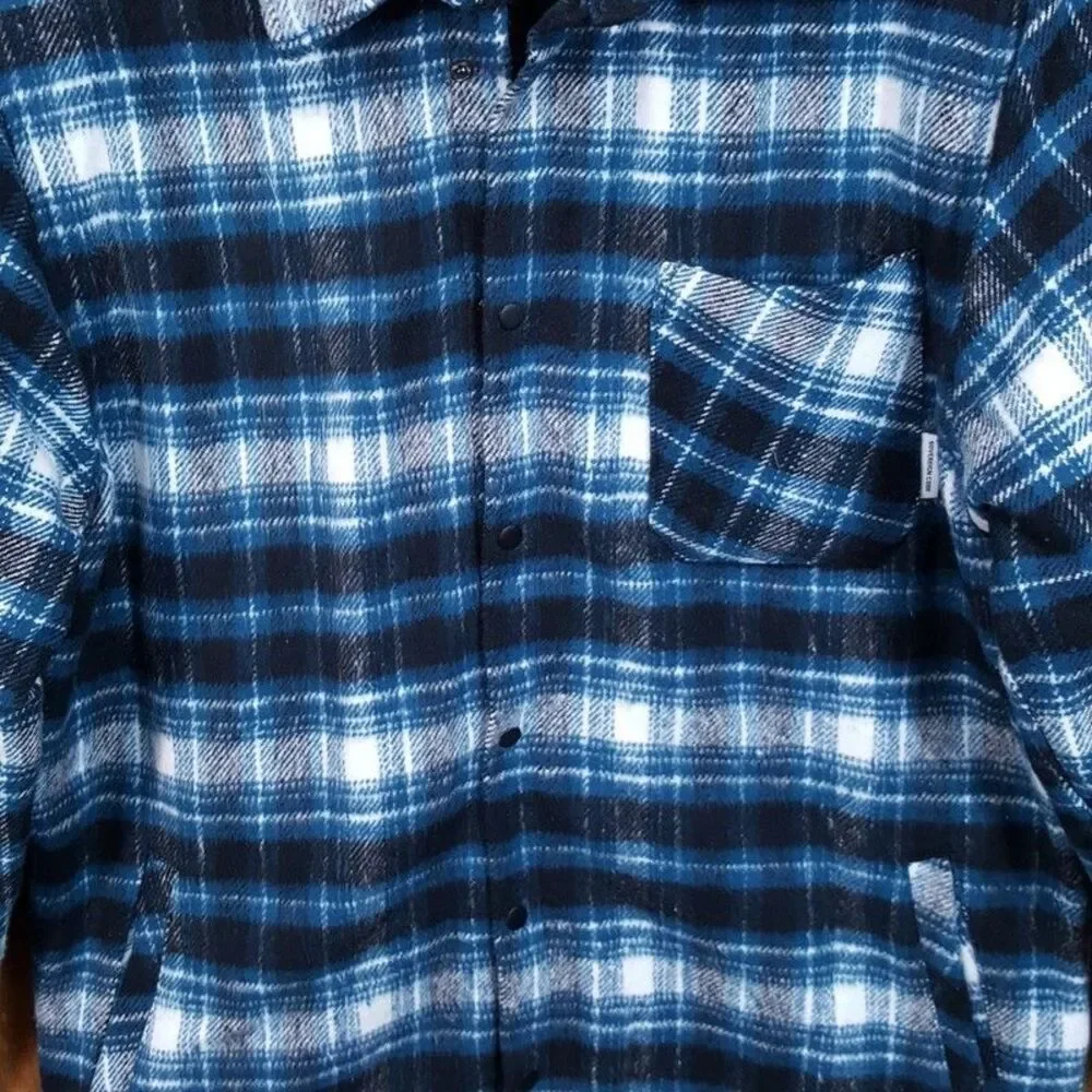 SOVEREIGN CODE Plaid Flannel Shirt Jacket Mens Medium Quilted Lining Hooded
